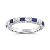 14K White Gold 1.00 CT Emerald Blue Sapphire & White Diamond Alternating Band Ring